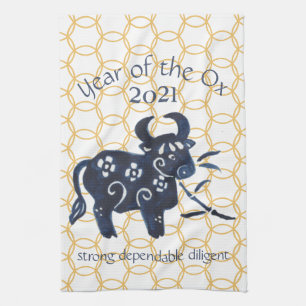 Linge De Cuisine Nouvel An Chinois Ox Zodiac Animal Minimal 2021