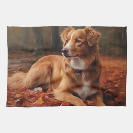 Linge De Cuisine Nouvelle-Écosse Canard Terrier À L'Automne Feuille (Horizontal)