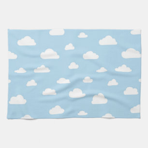 Linge De Cuisine Nuages blancs de bande dessinée sur le motif bleu