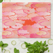 Linge De Cuisine Nuages japonais, coucher du soleil, corail, (Plié)