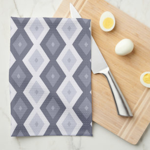 Linge De Cuisine Nuances de bleu gris motif diamant