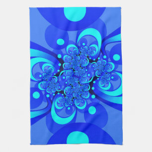 Linge De Cuisine Nuances de bleu moderne art fractal Abstrait