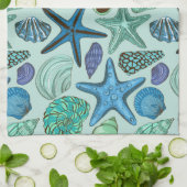 Linge De Cuisine Nuances des coquillages et du motif bleus (Plié)