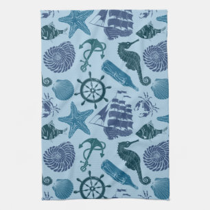 Linge De Cuisine Nuances nautiques de motif bleu