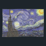Linge De Cuisine Nuit étoilée par Vincent van Gogh<br><div class="desc">Starry Night by Vincent van Gogh est un post impressionnisme d'art vintage paysage de paysages avec vue sur Saint Rémy, France depuis l'asile de van Gogh. Le ciel nocturne tourbillonne de nuages avec une lune brillante et des étoiles brillantes au-dessus du village pittoresque. Starry Night est probablement le tableau le...</div>
