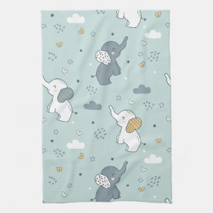Linge De Cuisine Nursery Éléphant Bébé Kawaii Bleu
