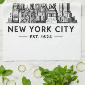 Linge De Cuisine NYC Skyline Illustration with Statue of Liberty (Plié)