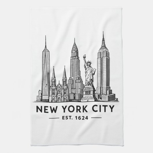 Linge De Cuisine NYC Skyline Illustration with Statue of Liberty (Vertical)