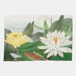 Linge De Cuisine Nymphaea lotus, gravure sur bois japonaise, 1917