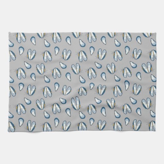 Linge De Cuisine Ocean Beach Mussel Shells- Grey (Horizontal)