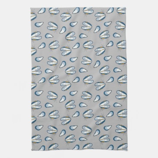 Linge De Cuisine Ocean Beach Mussel Shells- Grey (Vertical)