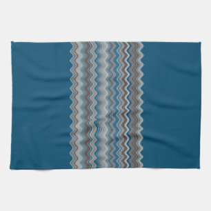 Linge De Cuisine Océan Bleu Argent gris gris gris Wavy Zigzag Motif
