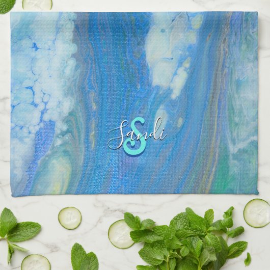 Linge De Cuisine Ocean Stream Acrylique Fluid Art (Plié)