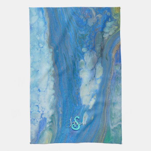 Linge De Cuisine Ocean Stream Acrylique Fluid Art (Vertical)