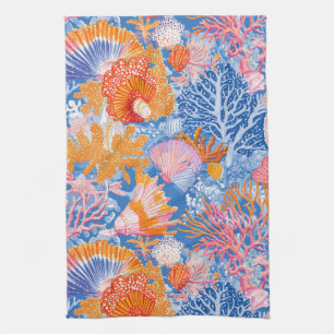 Linge De Cuisine Océan Turquoise Violet Corail Coloré Coquillages
