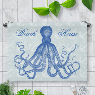 Linge De Cuisine Octopus bleu vintage avec Ancres Personnalisé