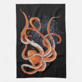 Linge De Cuisine Octopus Orange Mandala bleu (Vertical)