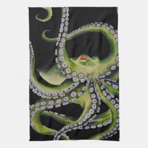 Linge De Cuisine Octopus vert noir
