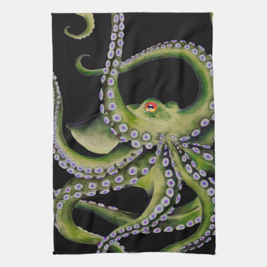 Linge De Cuisine Octopus vert noir (Vertical)