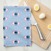 Linge De Cuisine Oeil mal grec avec cils rose bleu (Quart Plié)