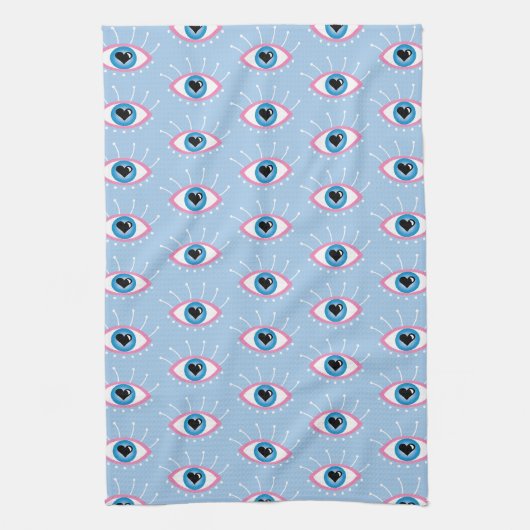 Linge De Cuisine Oeil mal grec avec cils rose bleu (Vertical)
