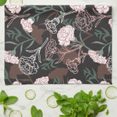 Linge De Cuisine Œillets roses délicats avec fleurs de feuilles ver (Plié)