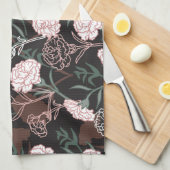 Linge De Cuisine Œillets roses délicats avec fleurs de feuilles ver (Quart Plié)