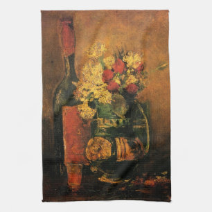 Linge De Cuisine Oeillets, Roses et une bouteille de Vincent van Go