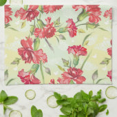 Linge De Cuisine Oeillets rouges sur le vert avec des papillons (Plié)