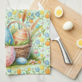 Linge De Cuisine Oeufs de Pâques et fleurs (Quart Plié)