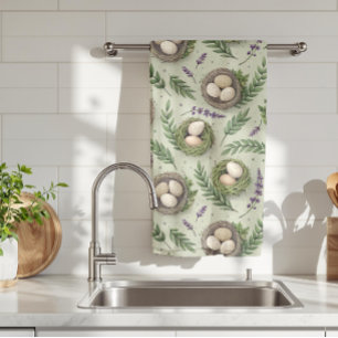 Linge De Cuisine Œufs de Pâques Vert Sauge Simple Nid de Lavande