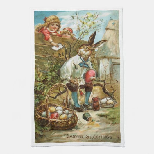 Linge De Cuisine Oeufs magnifiques de peinture de lapin de Pâques (Vertical)