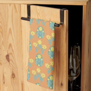 Linge De Cuisine Œufs Scandinaves Tulipes Pâques Orange Délavé
