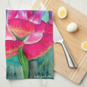 Linge De Cuisine OEuvre d'aquarelle à fleurs rouges australiennes (Quart Plié)