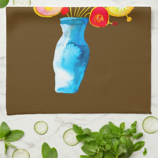 Linge De Cuisine OEuvre d'aquarelle de fleurs funky (Plié)