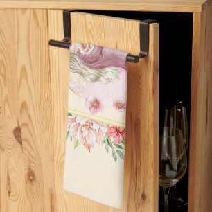 Linge De Cuisine Œuvre d'art graphique florale rose, Dame du printe