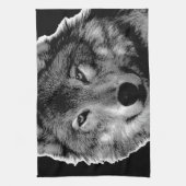 Linge De Cuisine Oeuvre de Loup noir et blanc (Vertical)