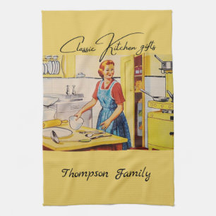 Linge De Cuisine OEuvre rétro classique Monogramme jaune coloré