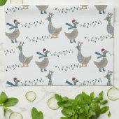 Linge De Cuisine Oie de Noël en blanc (Plié)