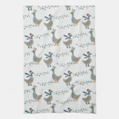 Linge De Cuisine Oie de Noël en blanc (Vertical)