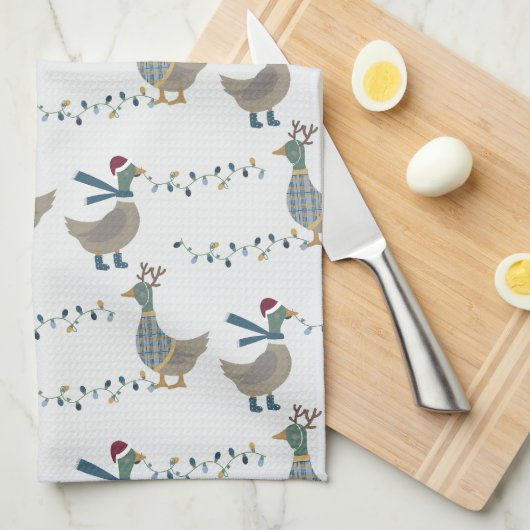 Linge De Cuisine Oie de Noël sur fond blanc (Quart Plié)