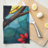 Linge De Cuisine Oiseau Art Vitrail Ravens-Crows (Quart Plié)