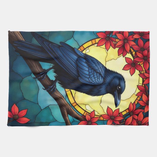 Linge De Cuisine Oiseau Art Vitrail Ravens-Crows (Horizontal)