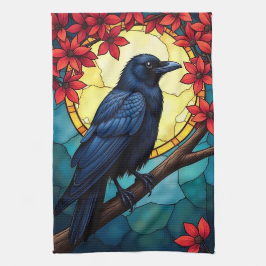 Linge De Cuisine Oiseau Art Vitrail Ravens-Crows (Vertical)