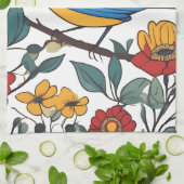 Linge De Cuisine Oiseau bleu et art folklorique Fleur sauvage (Plié)