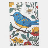 Linge De Cuisine Oiseau bleu et art folklorique Fleur sauvage (Vertical)