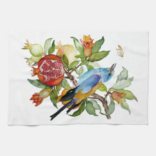 Linge De Cuisine Oiseau bleu parmi les grenades Botanique à l'aquar