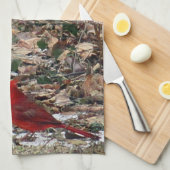 Linge De Cuisine Oiseau cardinal rouge dans le feuille (Quart Plié)