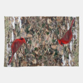 Linge De Cuisine Oiseau cardinal rouge dans le feuille (Horizontal)