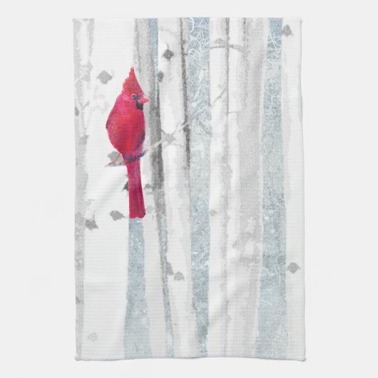 Linge De Cuisine Oiseau cardinal rouge dans un magnifique Birch Tre (Vertical)